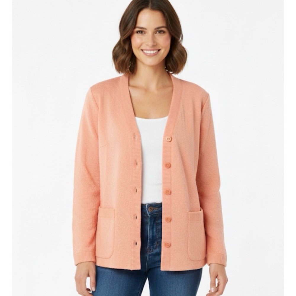Button Down Cardigan with Patch Pockets, Women’s M possibly, Peach